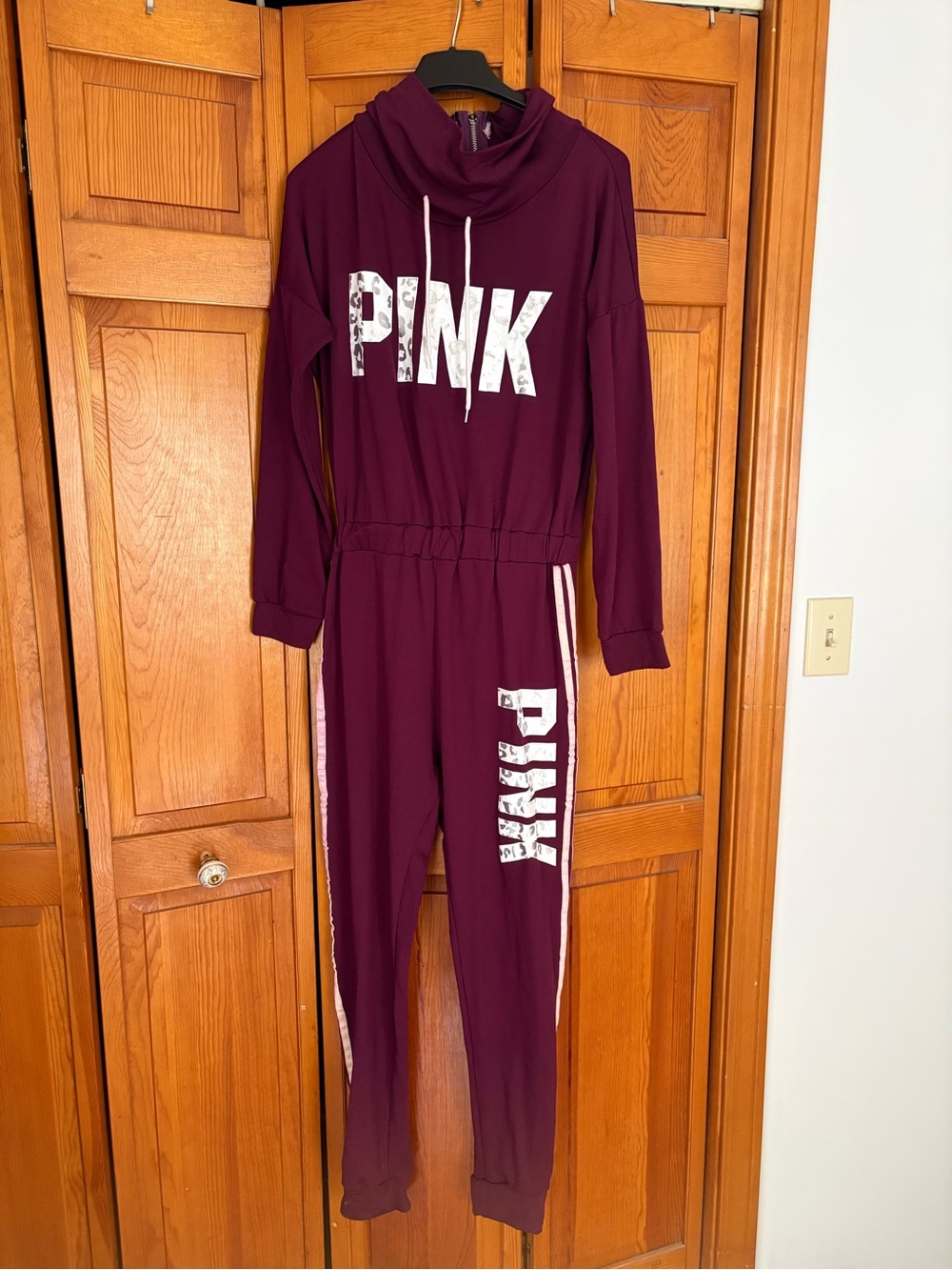 PINK Victoria's Secret Plum Logo Hooded Jumpsuit